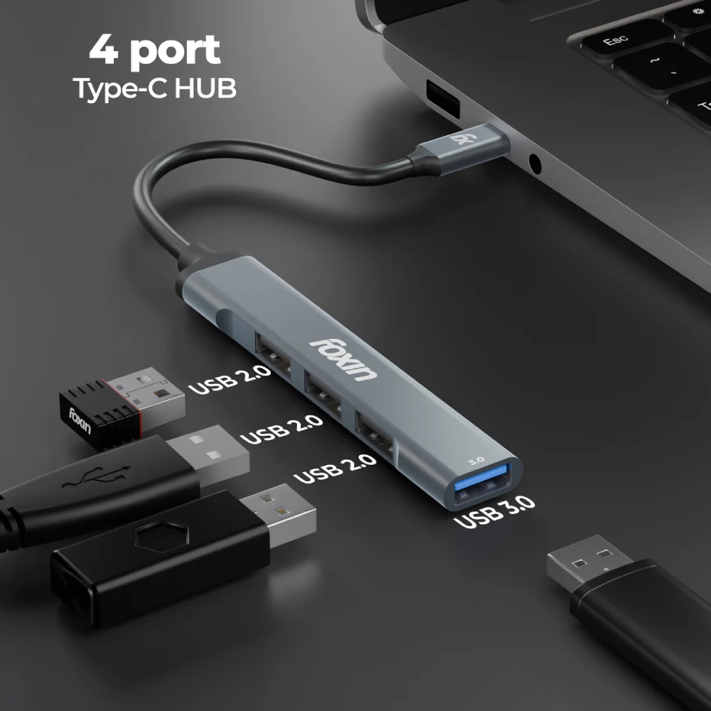 Foxin Type-C to 4 Port USB Hub 3.0 (Metal Body) FTH C4 view 3